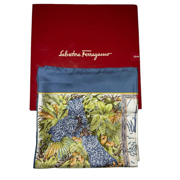 Salvatore Ferragamo 100% Silk Jungle Animals Print Scarf NWT - Picture 2 of 16
